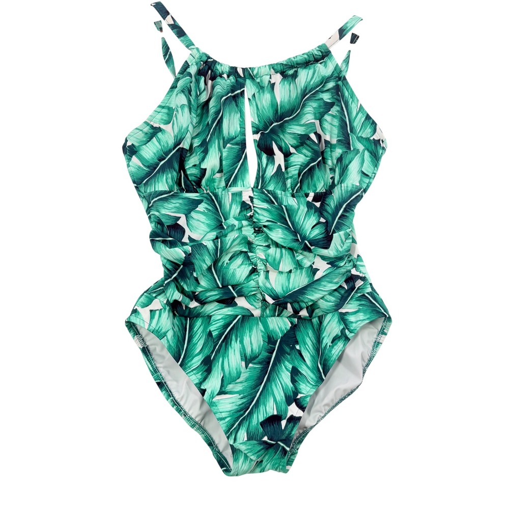 Magic Suit One Piece Swimsuit‎ Tropical Palm Print Halter Ruched Size 10 Beach